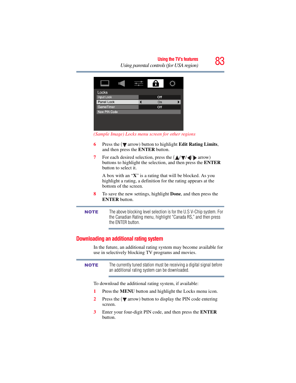 Downloading an additional rating system | OxiBrands Integrated High Definition LCD Television 40E220U User Manual | Page 83 / 130