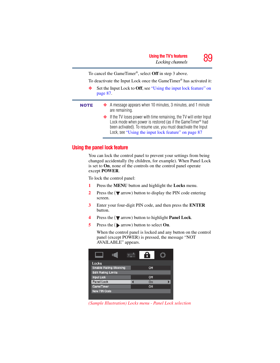 Using the panel lock feature | OxiBrands Integrated High Definition LCD Television 40E220U User Manual | Page 89 / 130