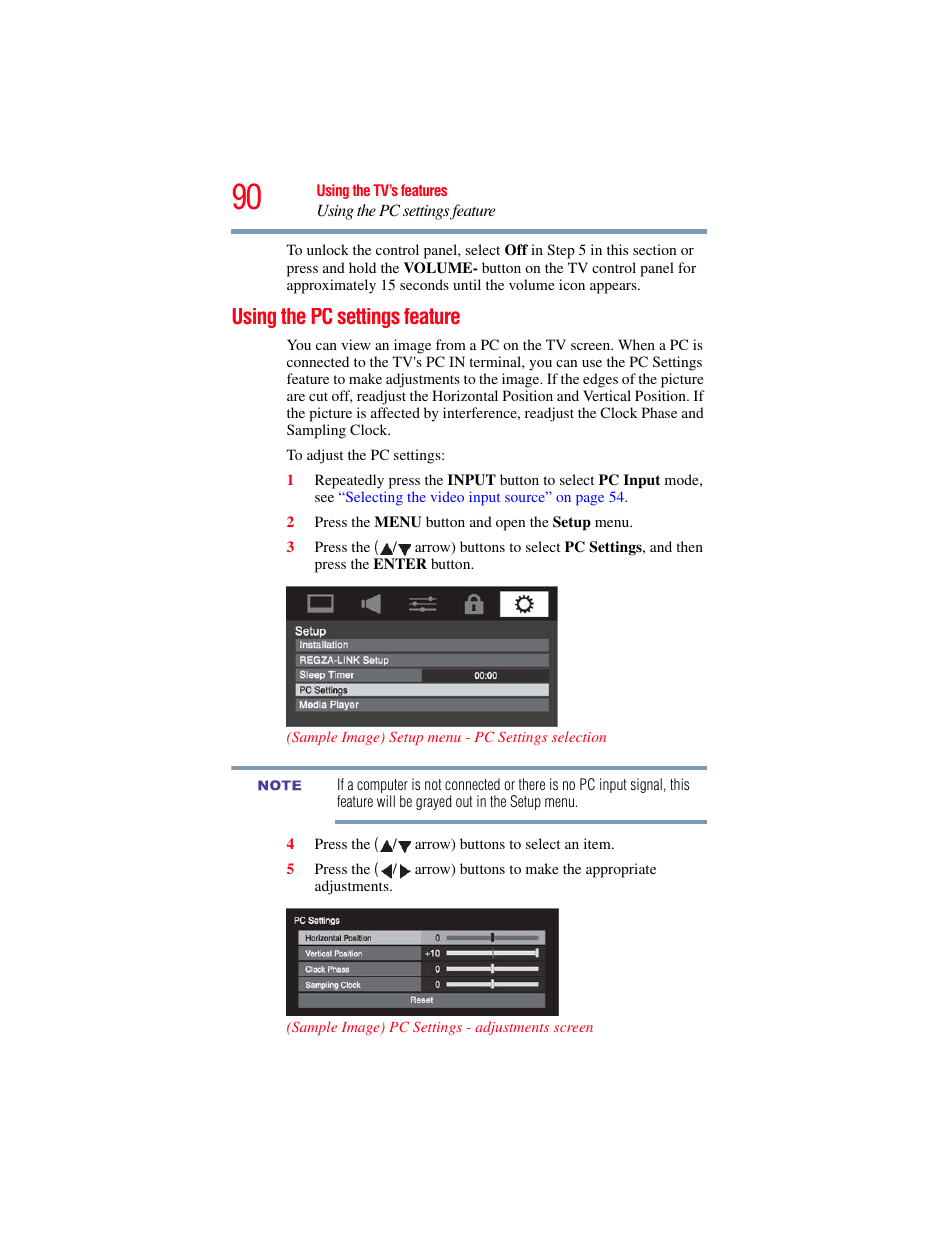 Using the pc settings feature | OxiBrands Integrated High Definition LCD Television 40E220U User Manual | Page 90 / 130