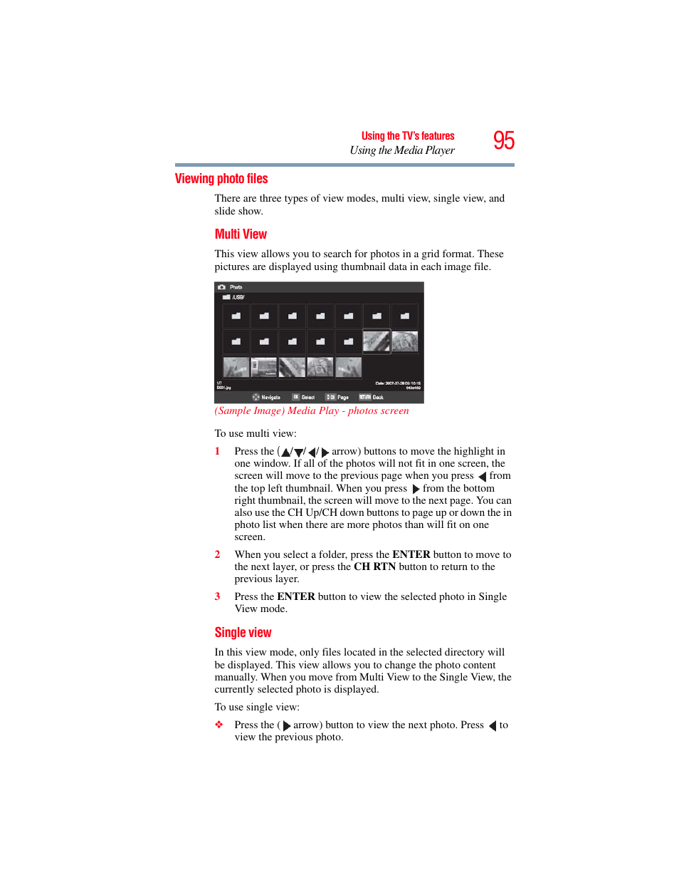 Viewing photo files | OxiBrands Integrated High Definition LCD Television 40E220U User Manual | Page 95 / 130