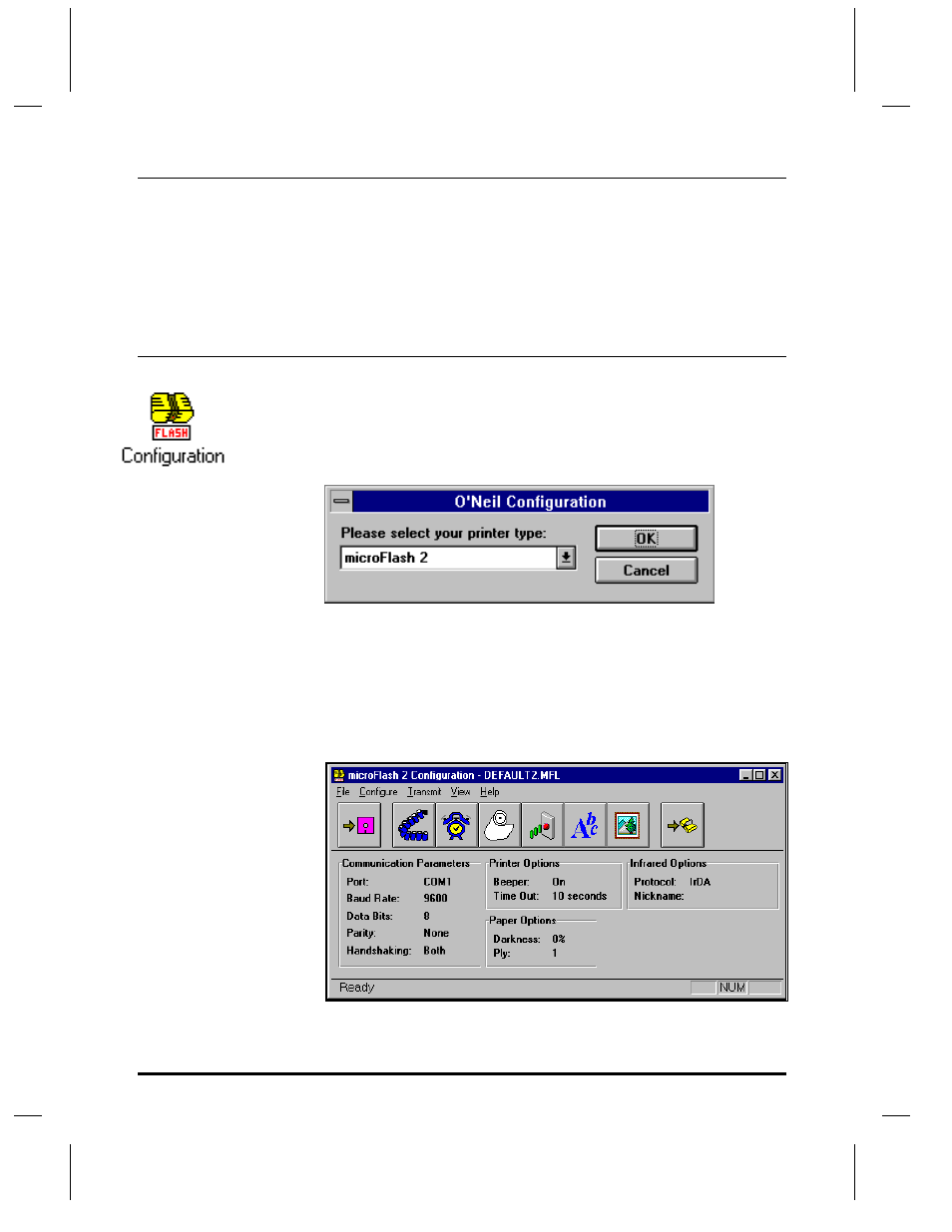 Windows 95 installation, Flash configuration | O'Neil microFlash Series User Manual | Page 34 / 135