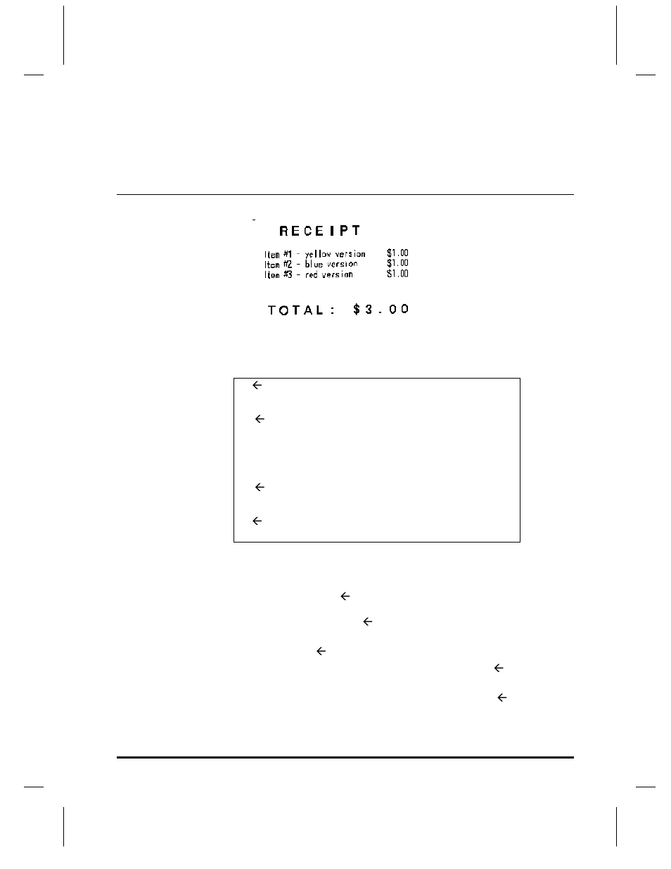 Sample receipt in line printer mode | O'Neil microFlash Series User Manual | Page 61 / 135