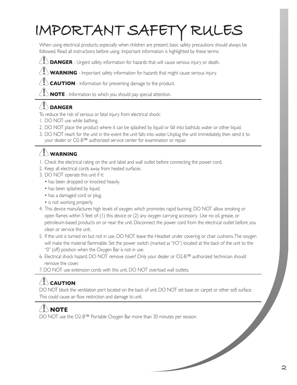 Important safety rules | O2 Innovations CTA-08 User Manual | Page 3 / 17