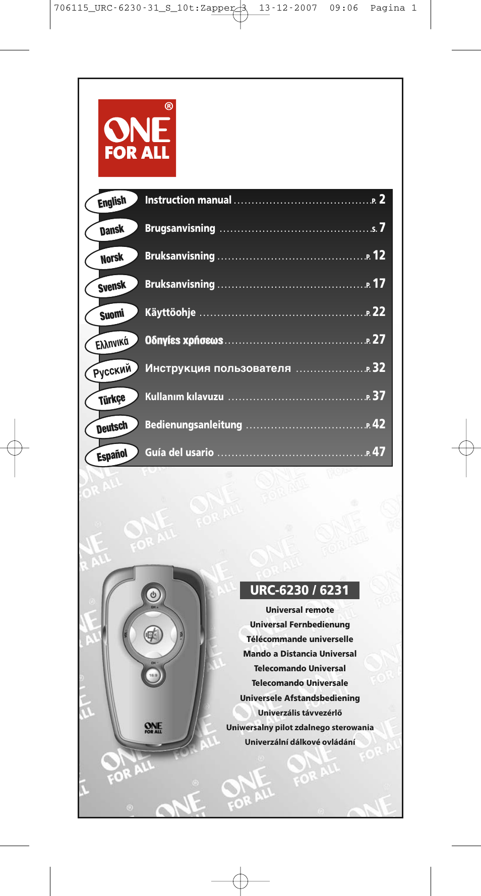 One for All URC-6231 User Manual | 68 pages