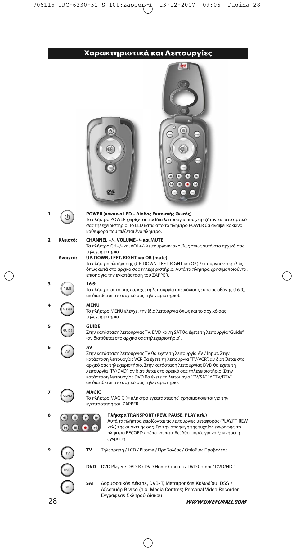 Χαρακτηριστικά και λειτουργίες | One for All URC-6231 User Manual | Page 28 / 68