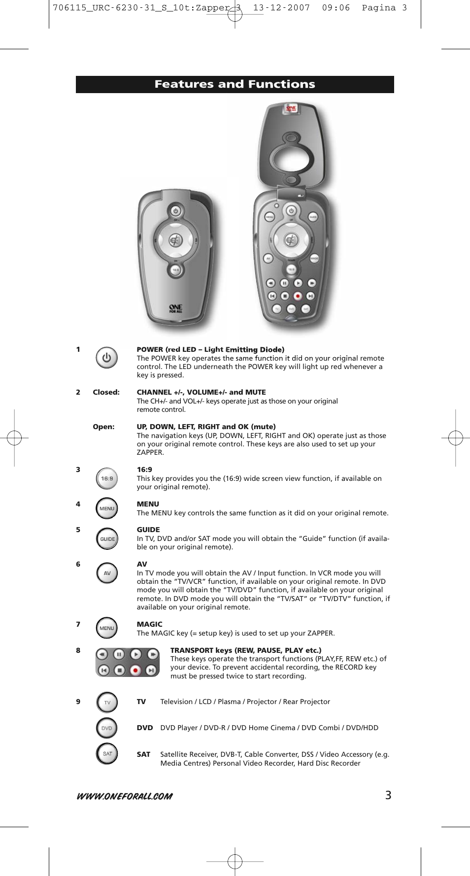 Features and functions | One for All URC-6231 User Manual | Page 3 / 68