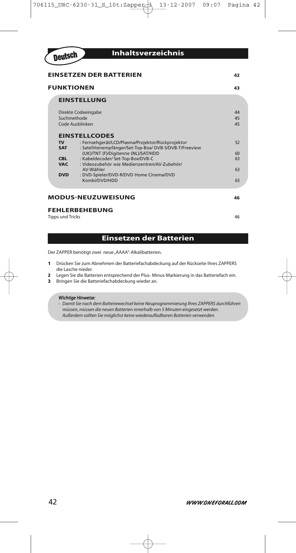 One for All URC-6231 User Manual | Page 42 / 68