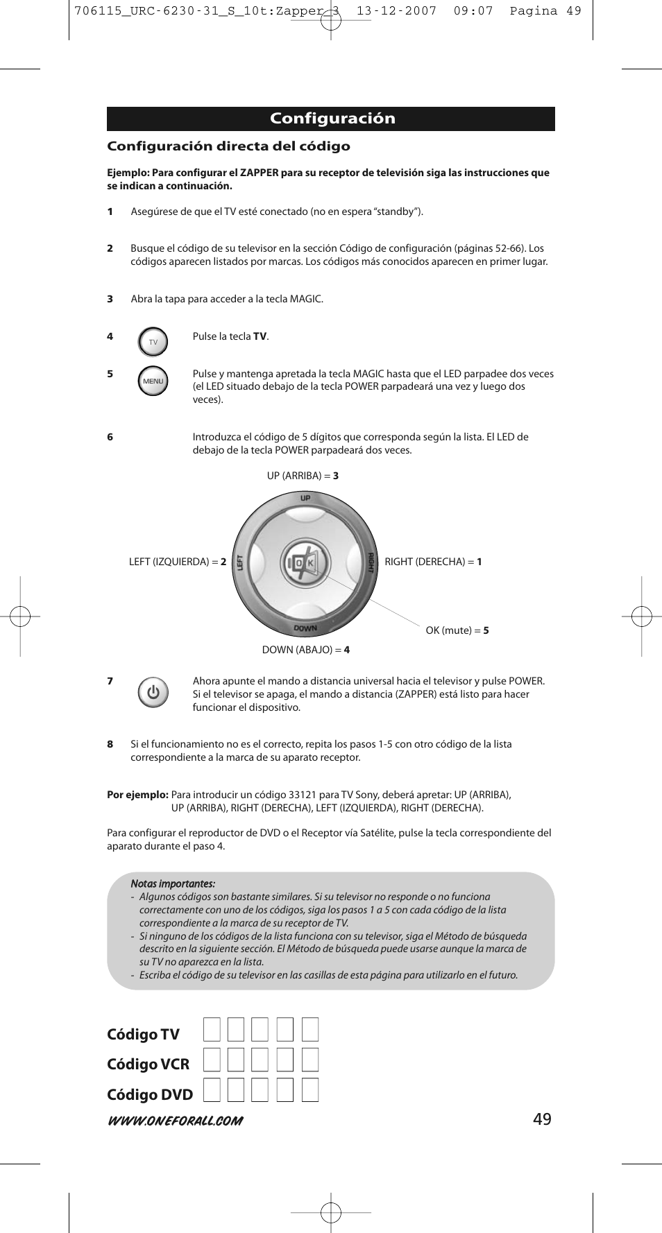 One for All URC-6231 User Manual | Page 49 / 68