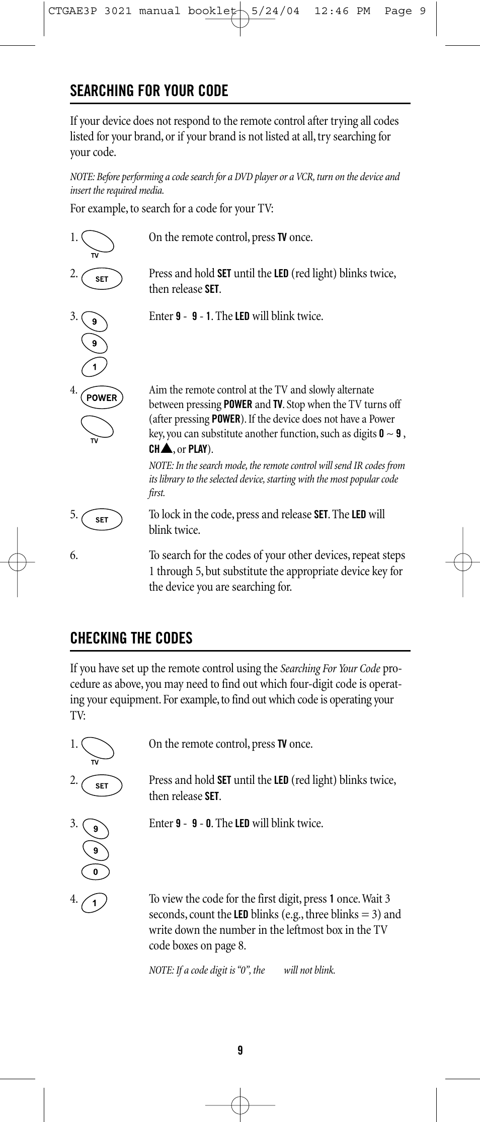 Searching for your code, Checking the codes | One for All URC-4021 User Manual | Page 8 / 21