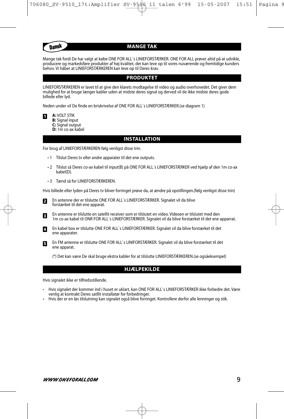 Dansk | One for All SV-9510 User Manual | Page 11 / 26