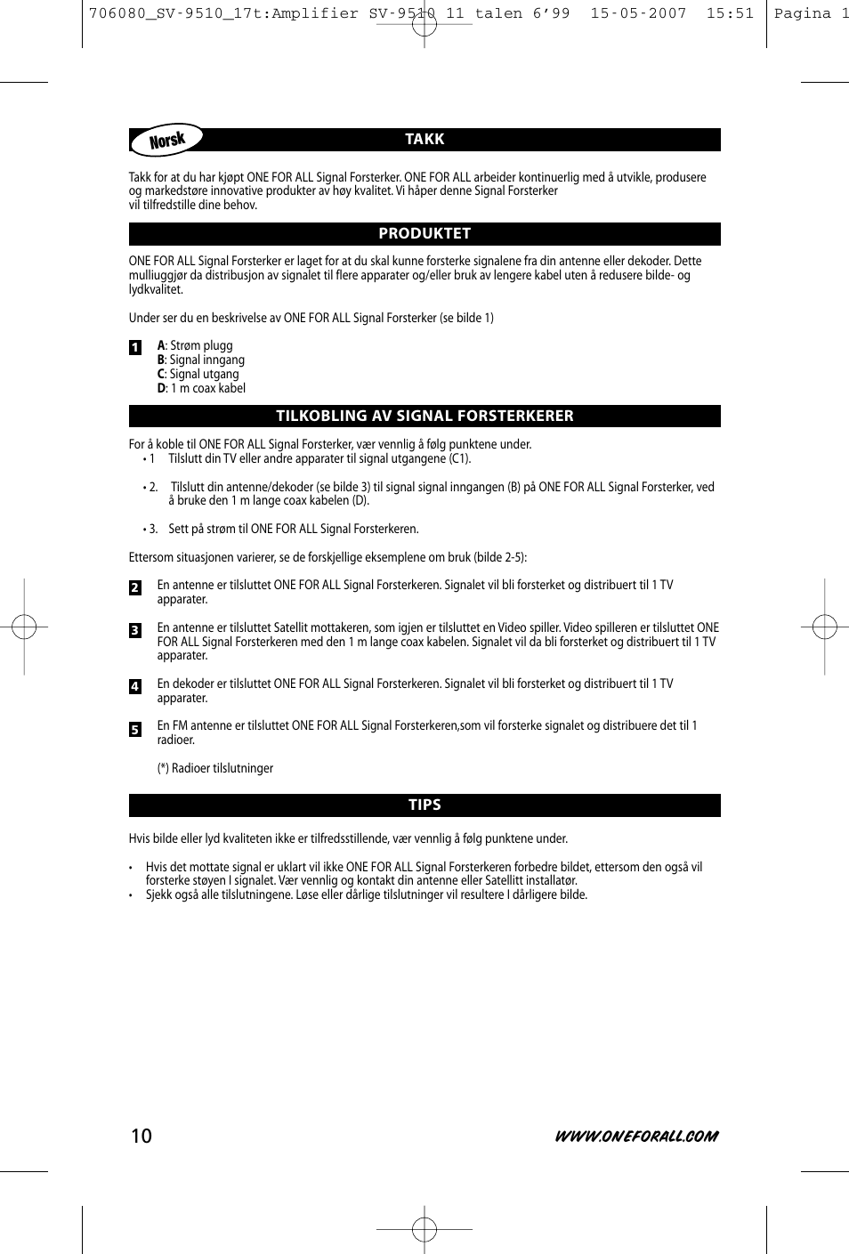 Norsk | One for All SV-9510 User Manual | Page 12 / 26