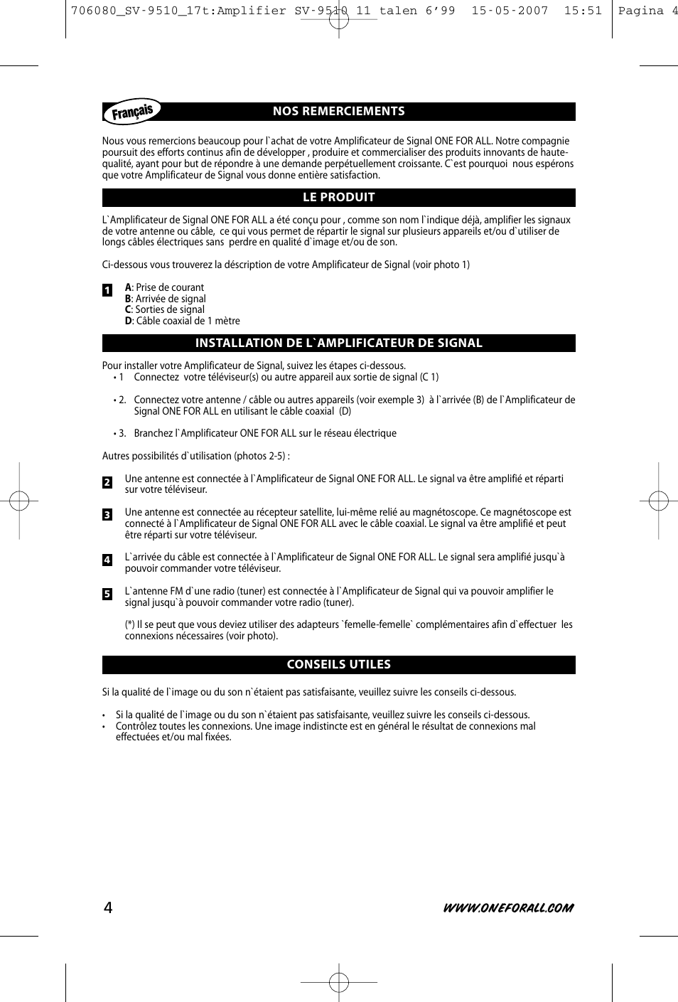 Français | One for All SV-9510 User Manual | Page 6 / 26