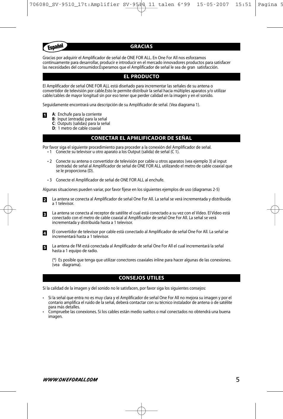Español | One for All SV-9510 User Manual | Page 7 / 26