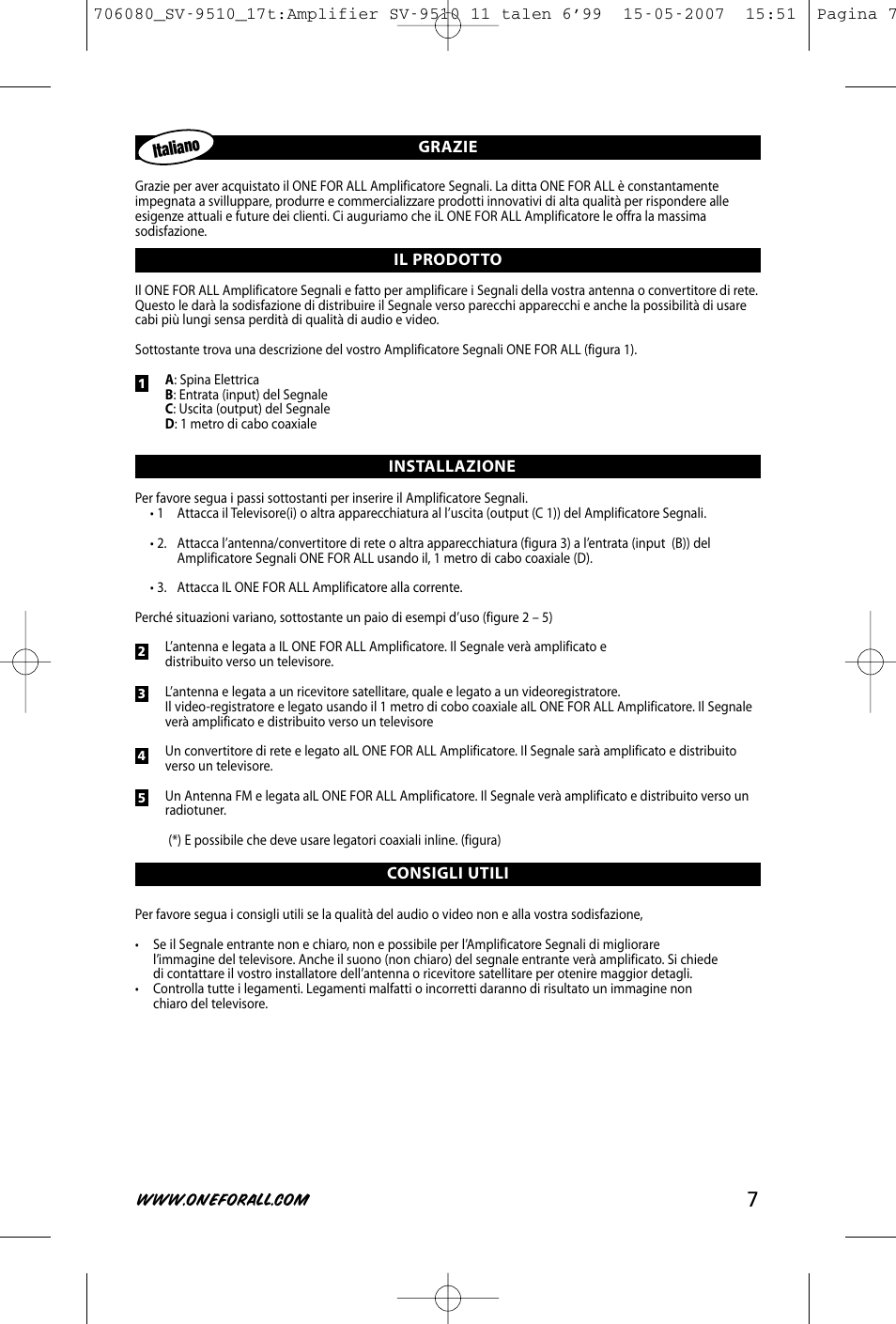 Italiano | One for All SV-9510 User Manual | Page 9 / 26