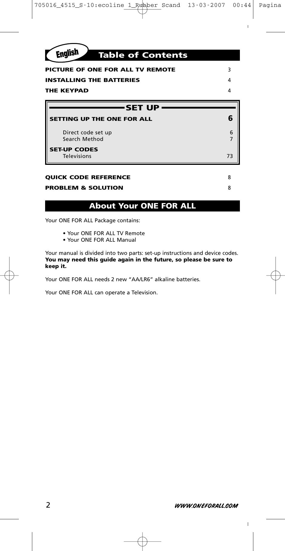 One for All URC-3415 User Manual | Page 2 / 84