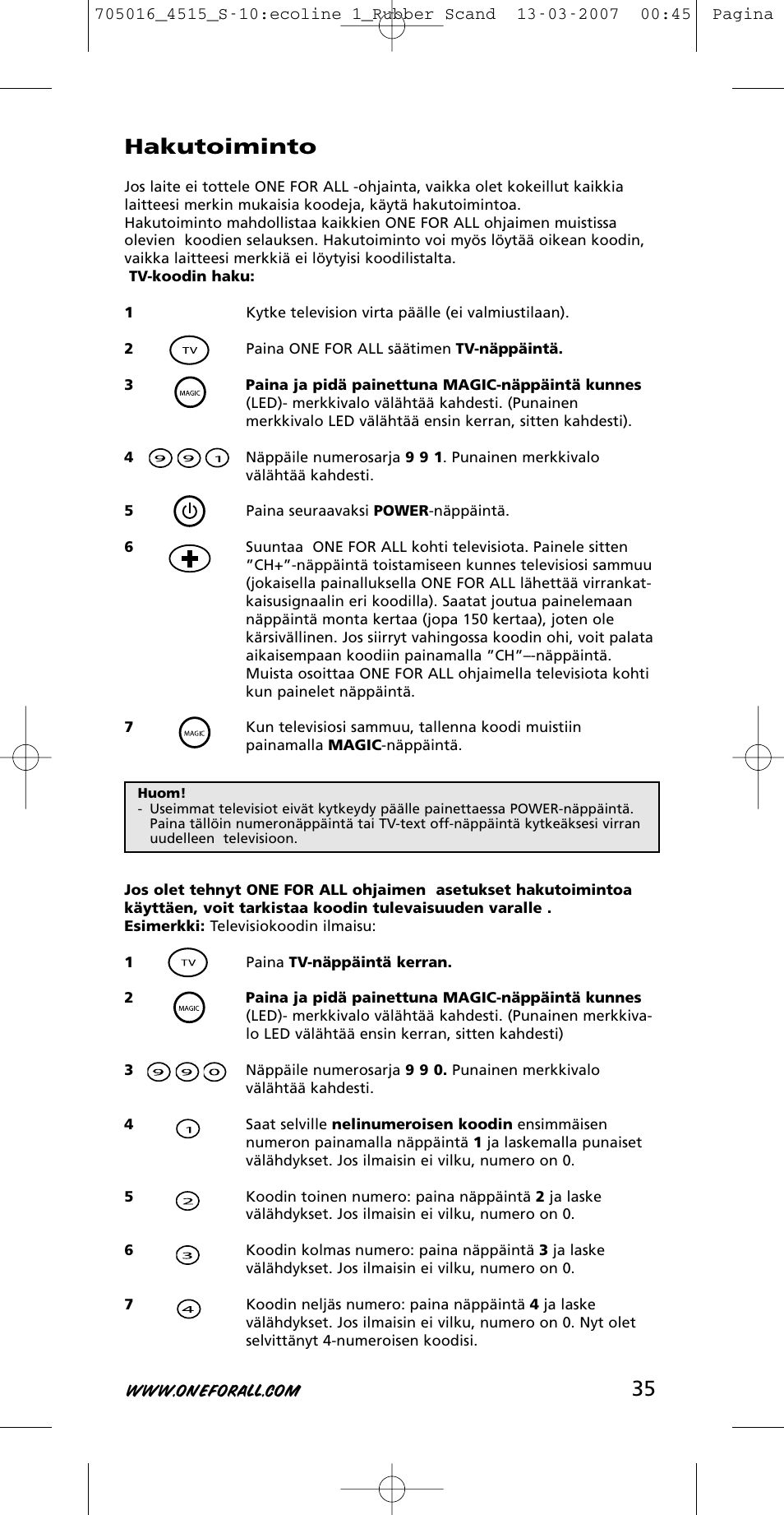 Hakutoiminto | One for All URC-3415 User Manual | Page 35 / 84