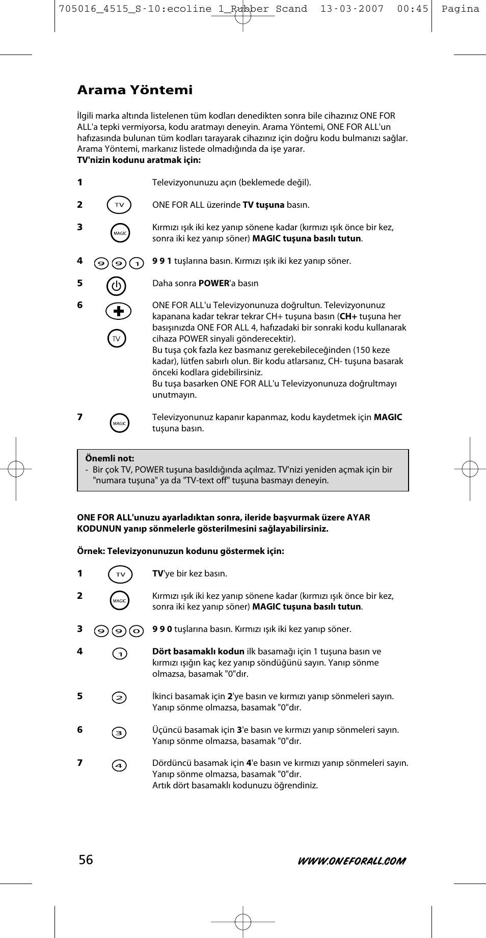 Arama yöntemi | One for All URC-3415 User Manual | Page 56 / 84