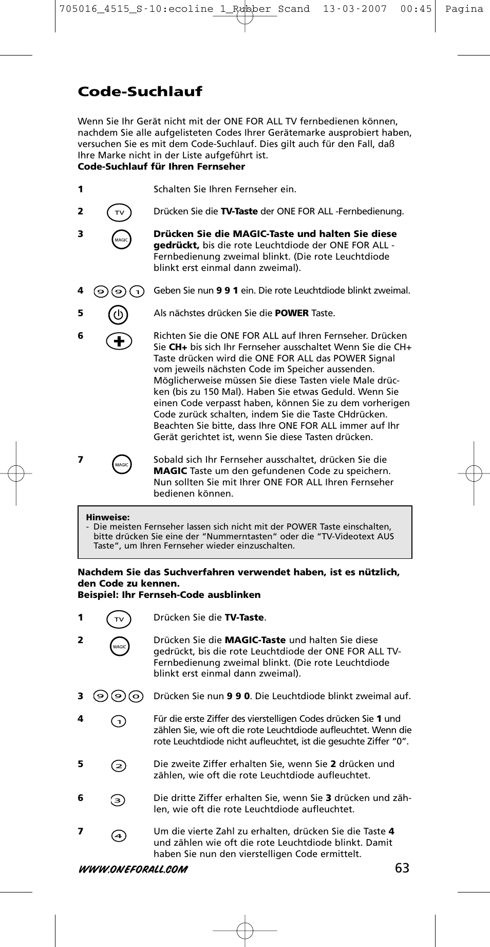 Code-suchlauf | One for All URC-3415 User Manual | Page 63 / 84