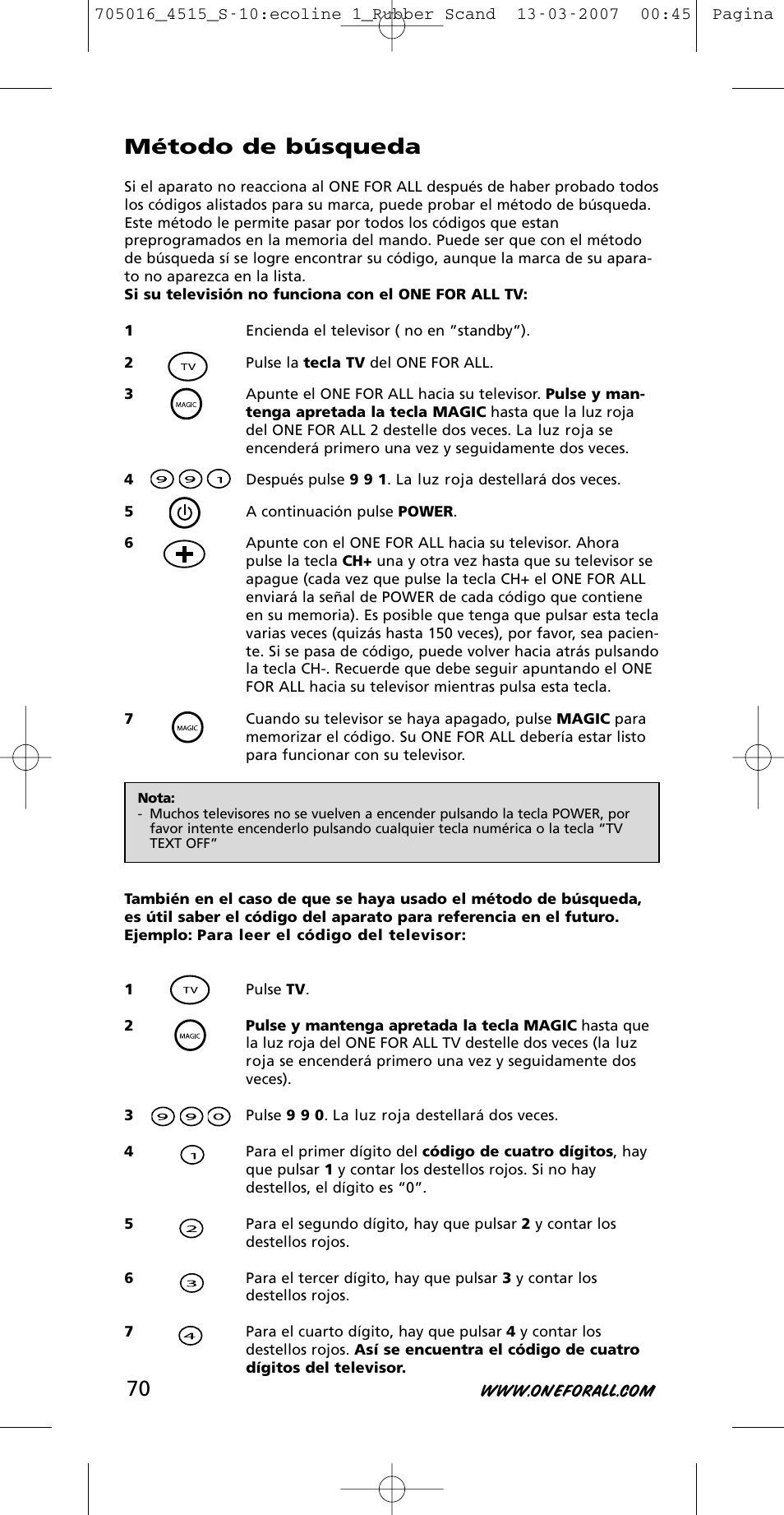 Método de búsqueda | One for All URC-3415 User Manual | Page 70 / 84