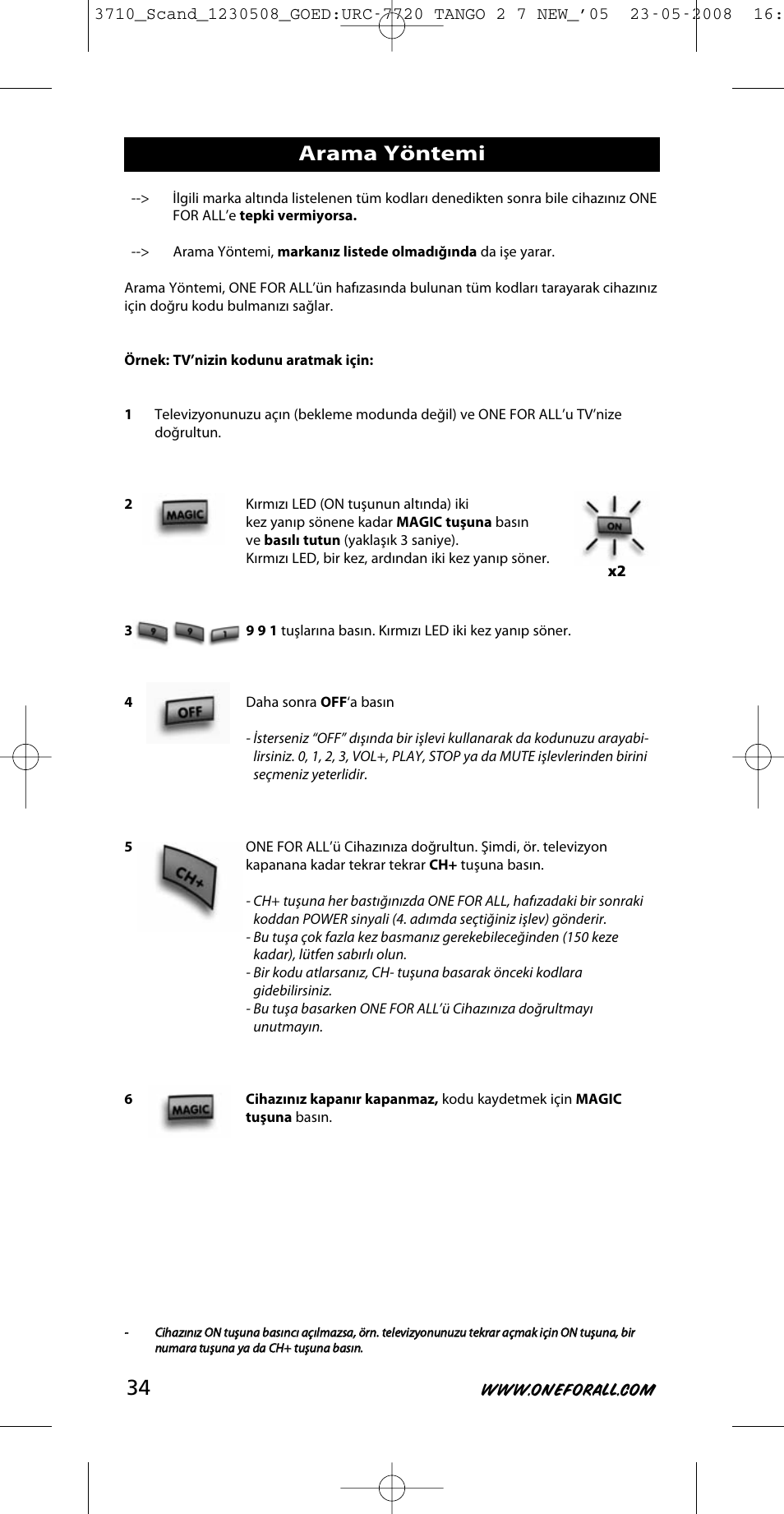 Arama yöntemi | One for All URC-3710 User Manual | Page 34 / 54