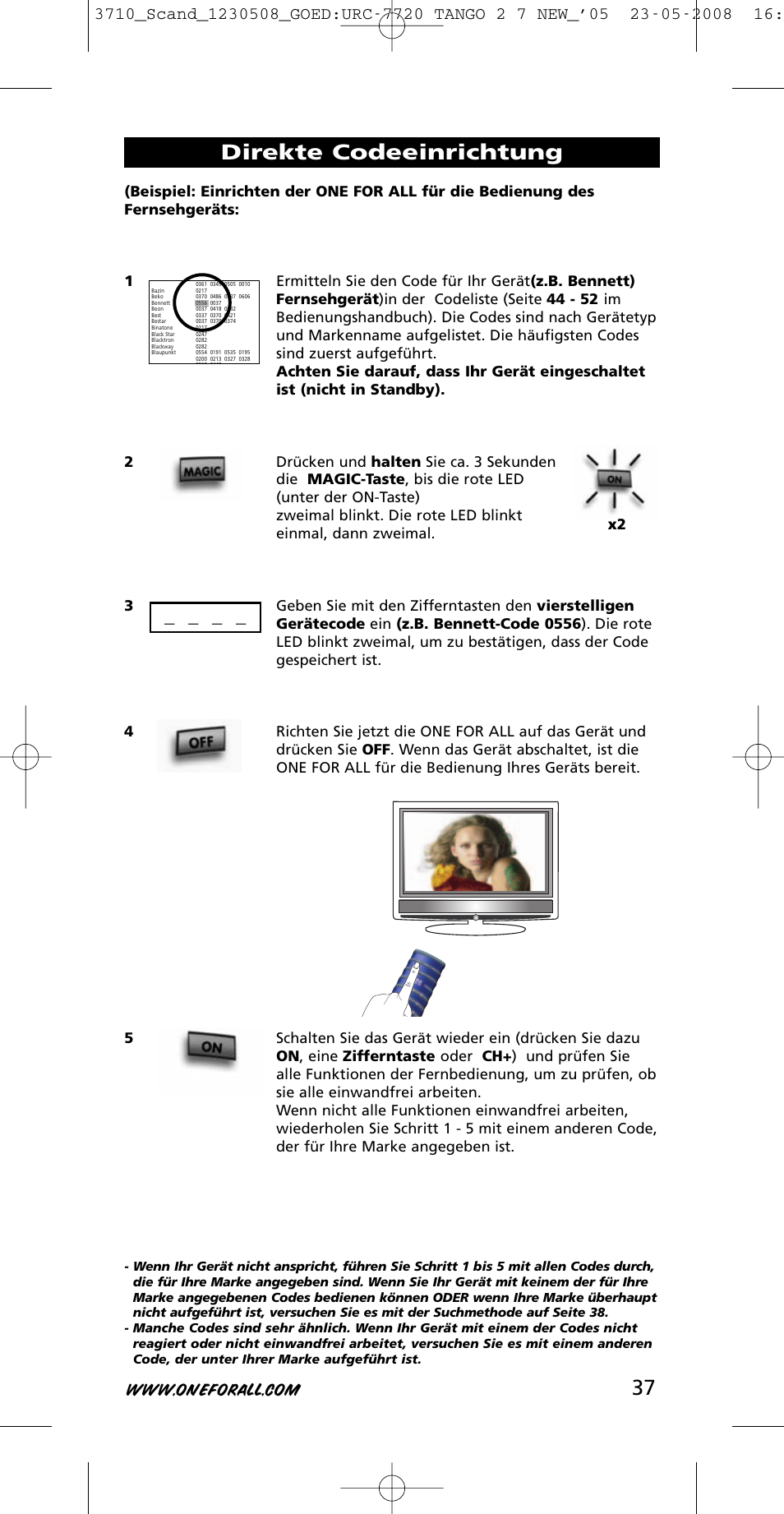Direkte codeeinrichtung | One for All URC-3710 User Manual | Page 37 / 54