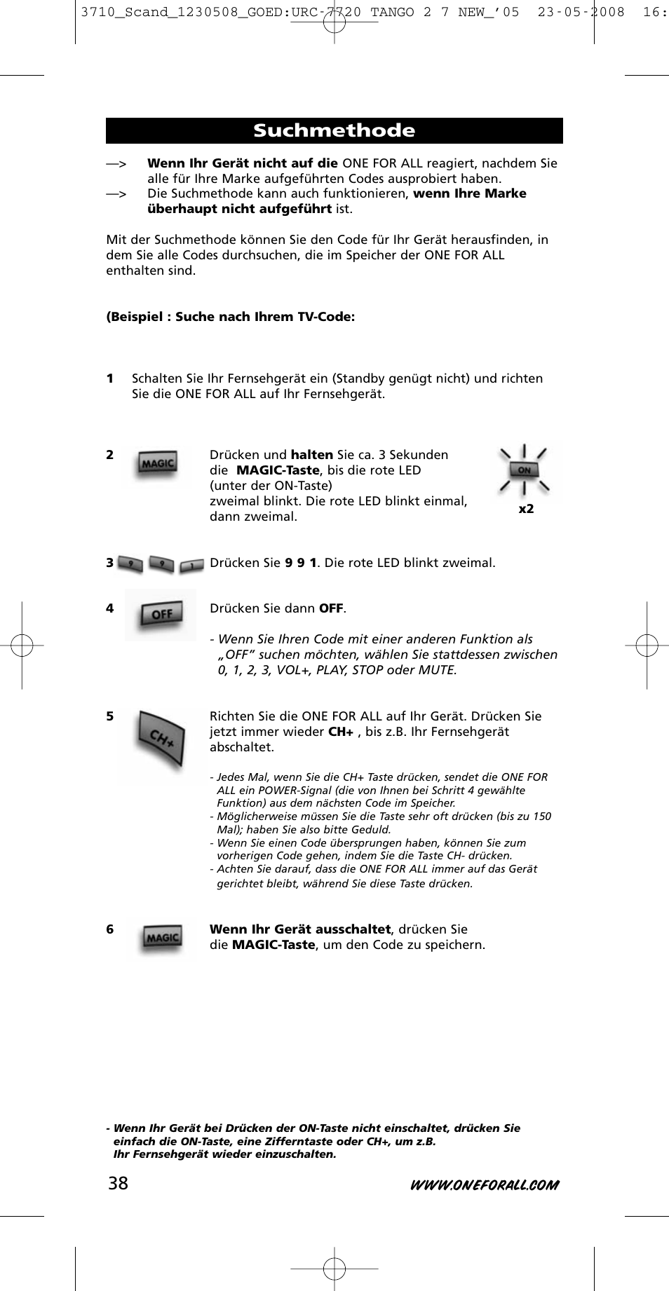 Suchmethode | One for All URC-3710 User Manual | Page 38 / 54