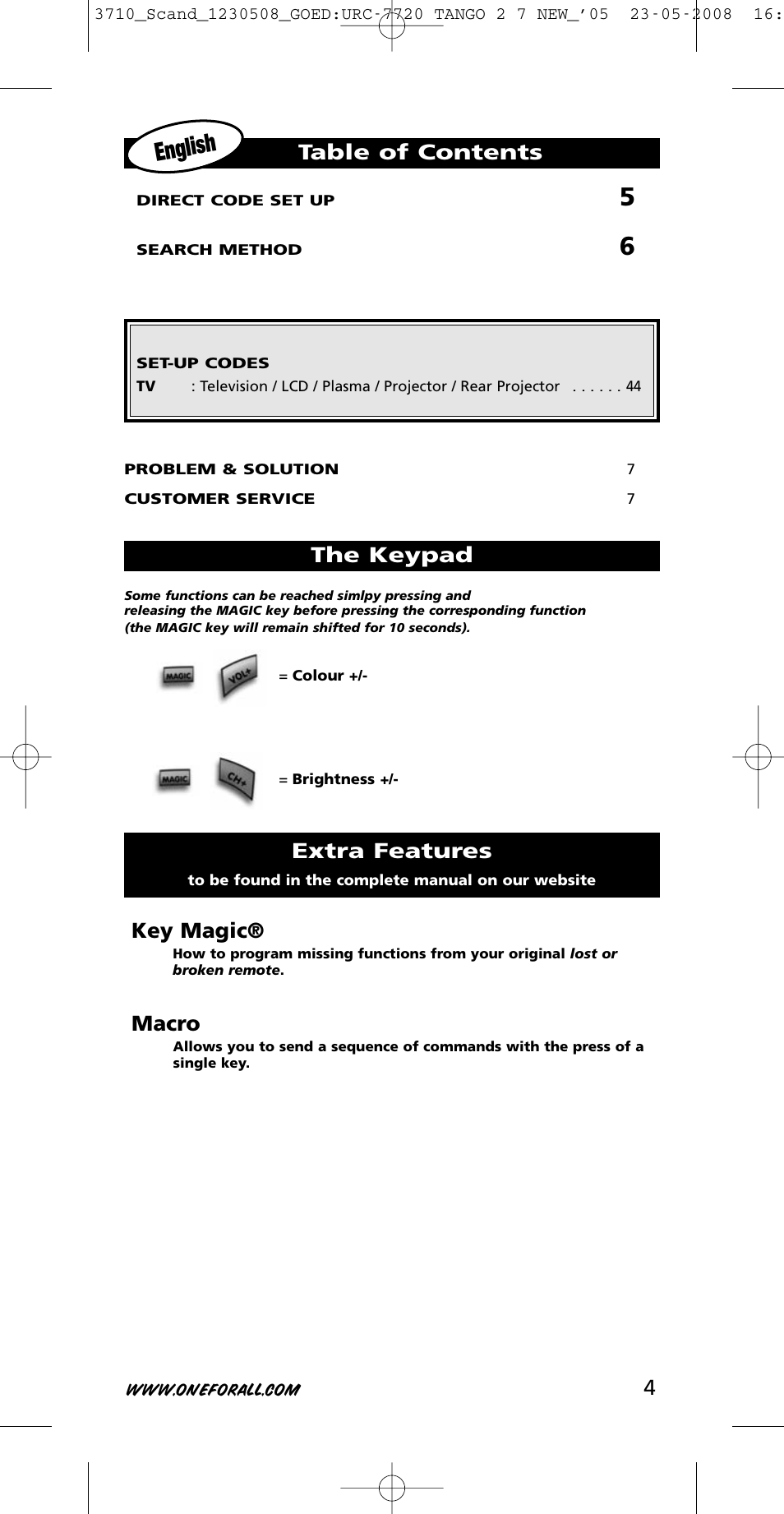 One for All URC-3710 User Manual | Page 4 / 54