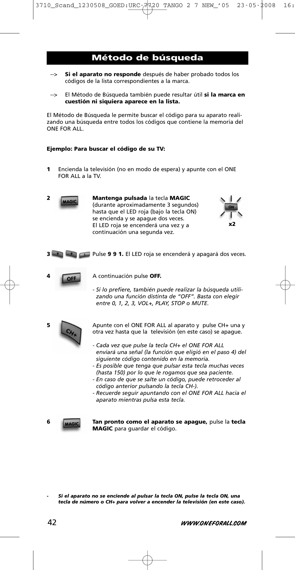 Método de búsqueda | One for All URC-3710 User Manual | Page 42 / 54