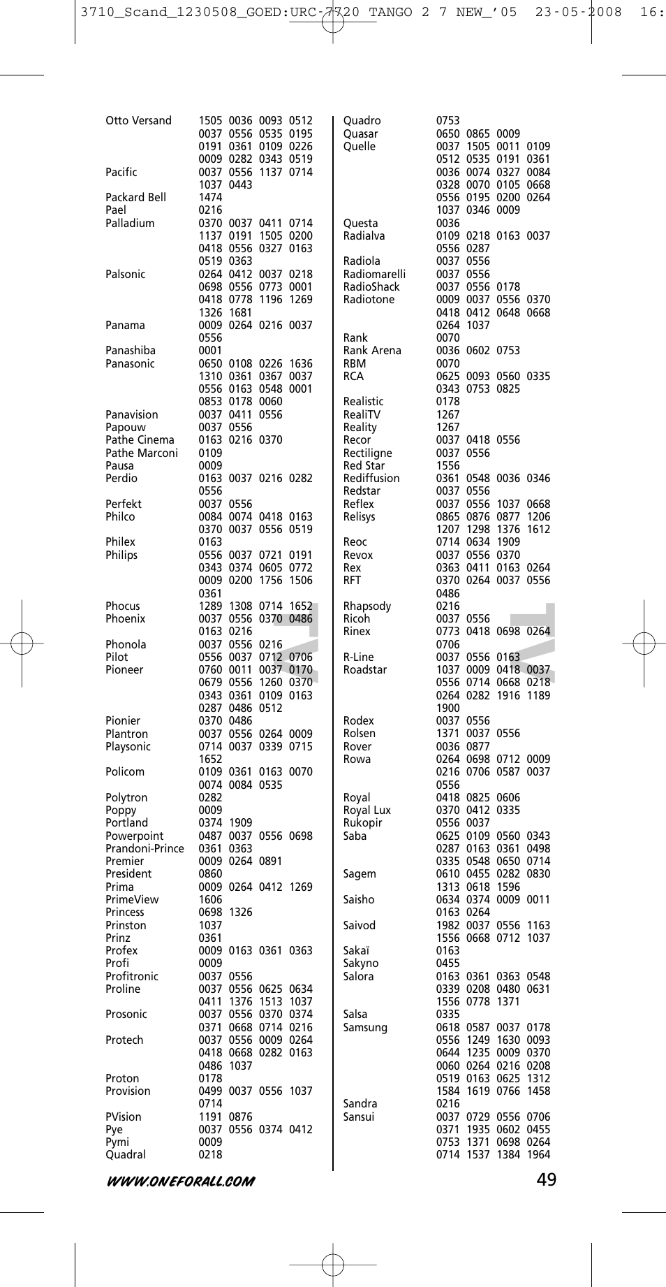 Tv t v | One for All URC-3710 User Manual | Page 49 / 54