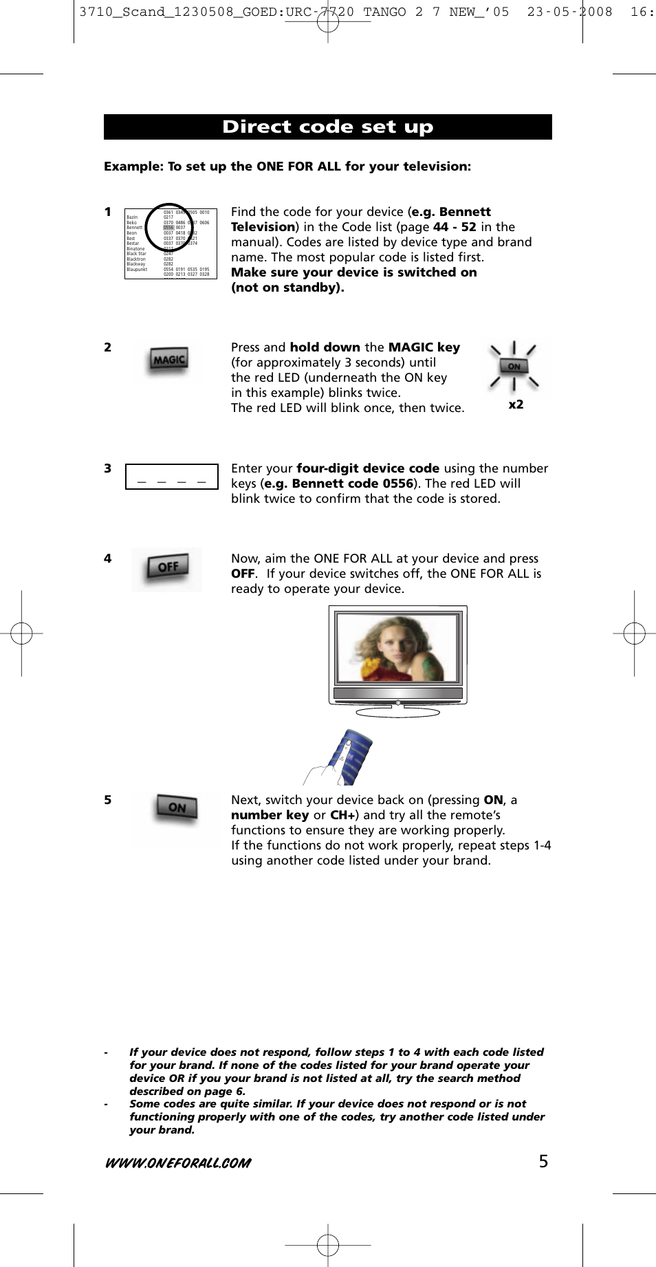 Direct code set up | One for All URC-3710 User Manual | Page 5 / 54