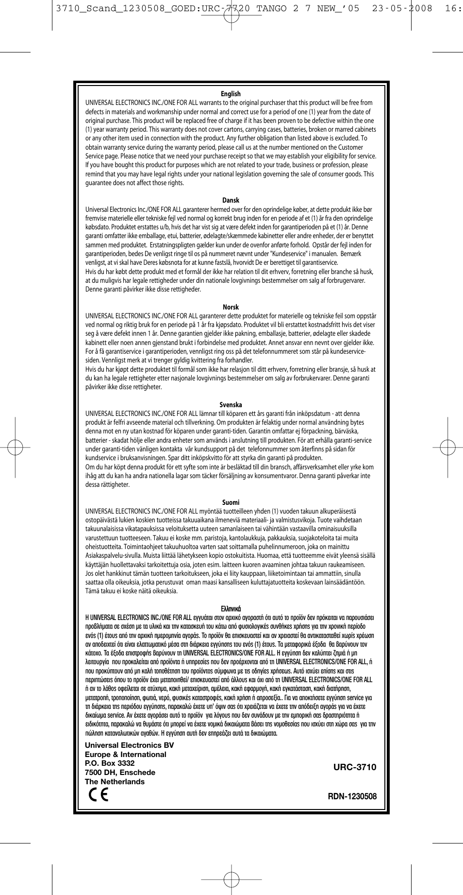 One for All URC-3710 User Manual | Page 54 / 54