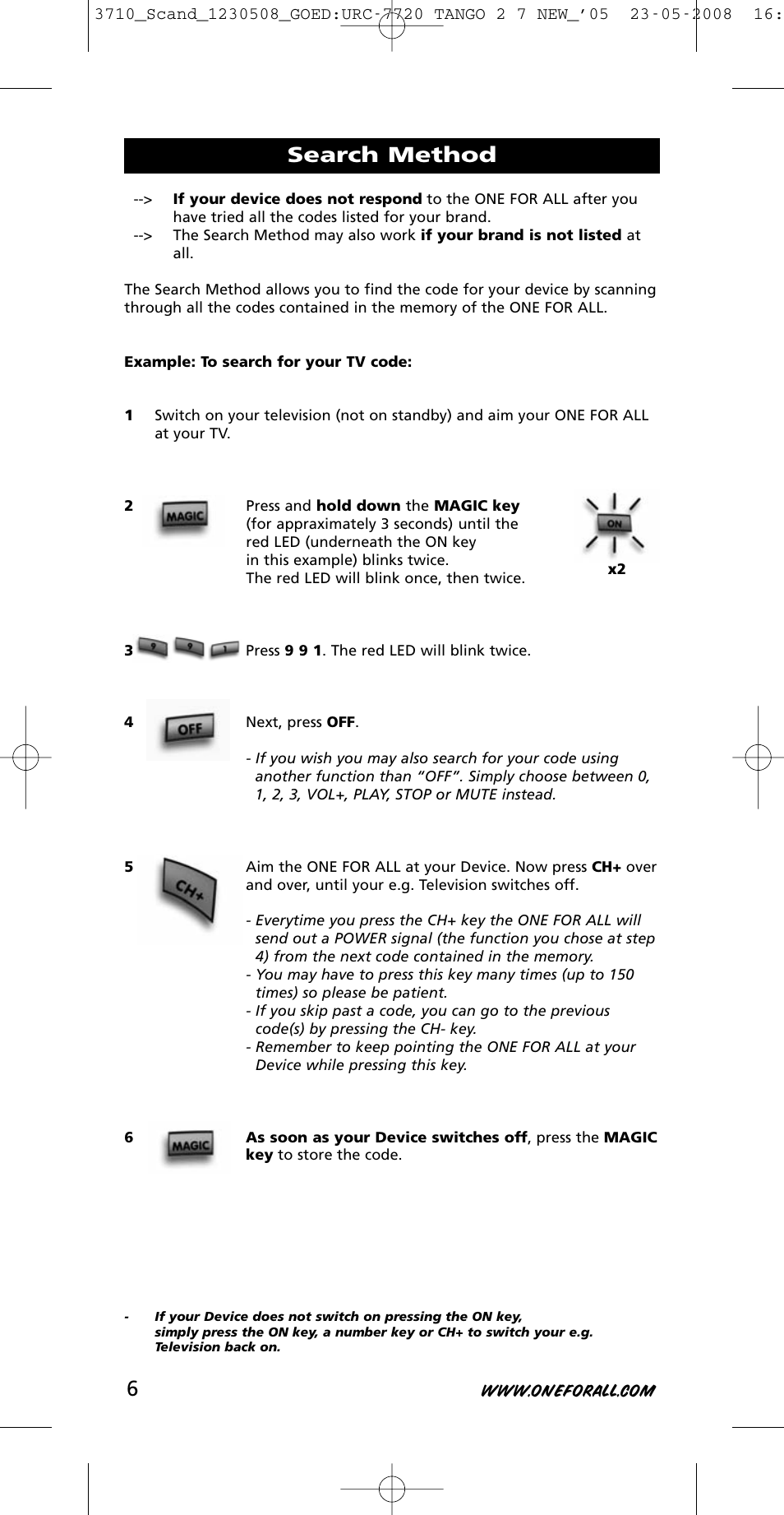 Search method | One for All URC-3710 User Manual | Page 6 / 54