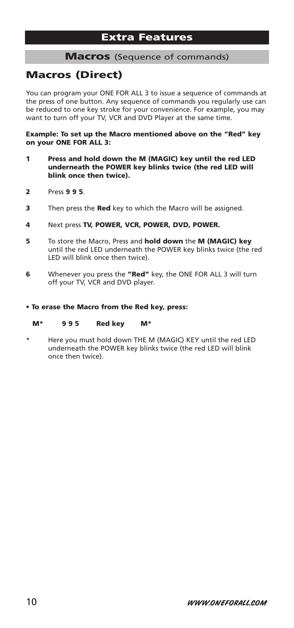 Macros, Extra features macros (direct) | One for All URC-9040 User Manual | Page 10 / 144