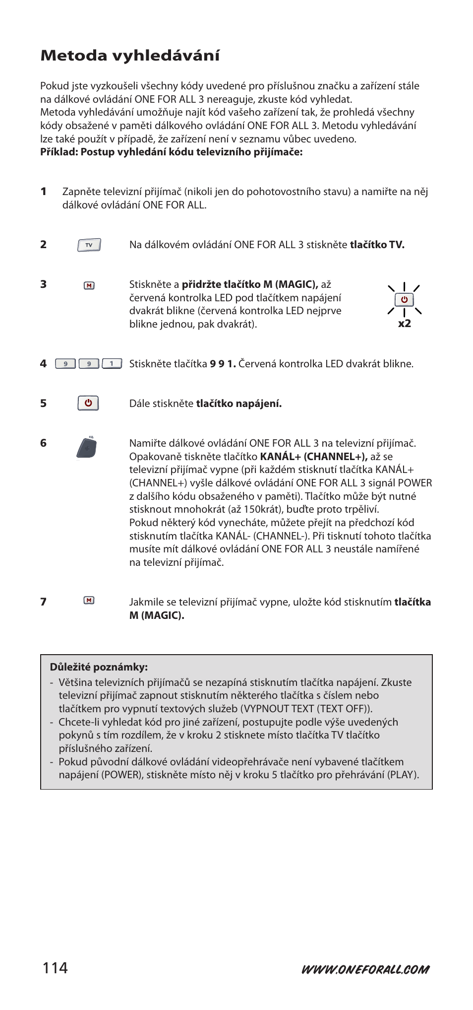 Metoda vyhledávání | One for All URC-9040 User Manual | Page 114 / 144