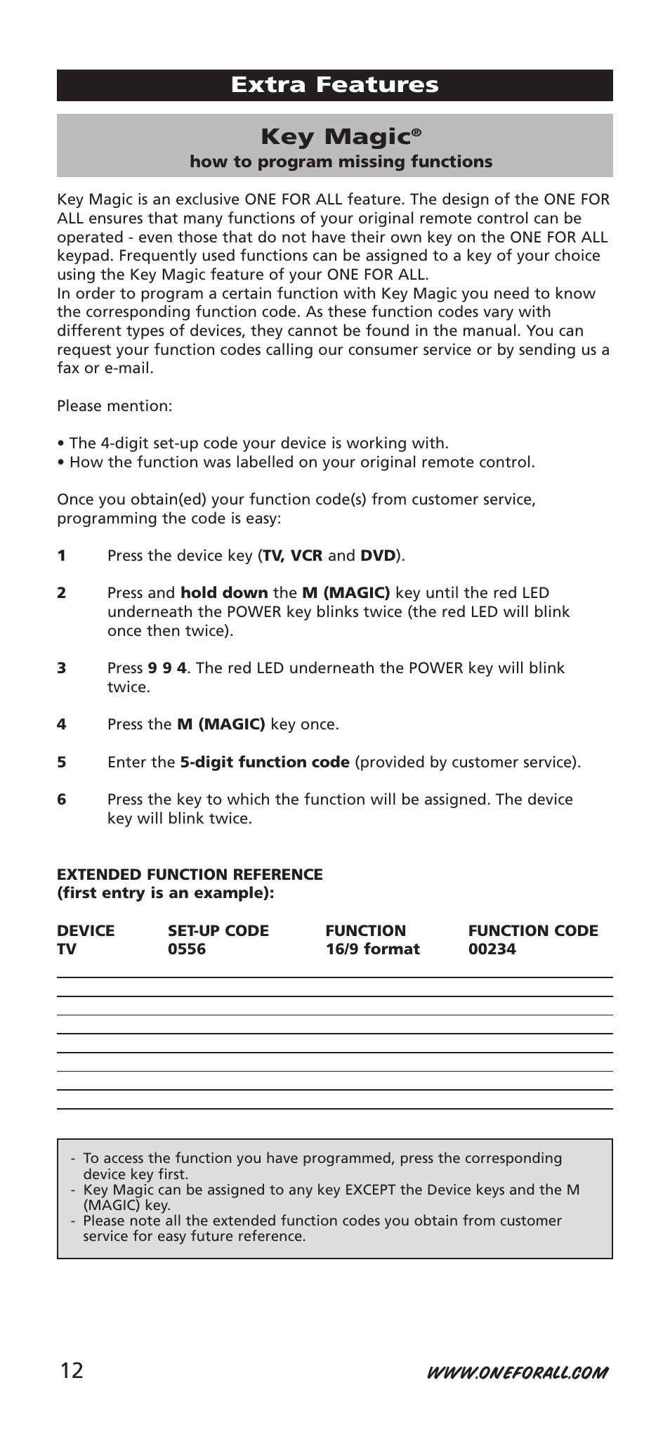 Key magic, Extra features 12 | One for All URC-9040 User Manual | Page 12 / 144