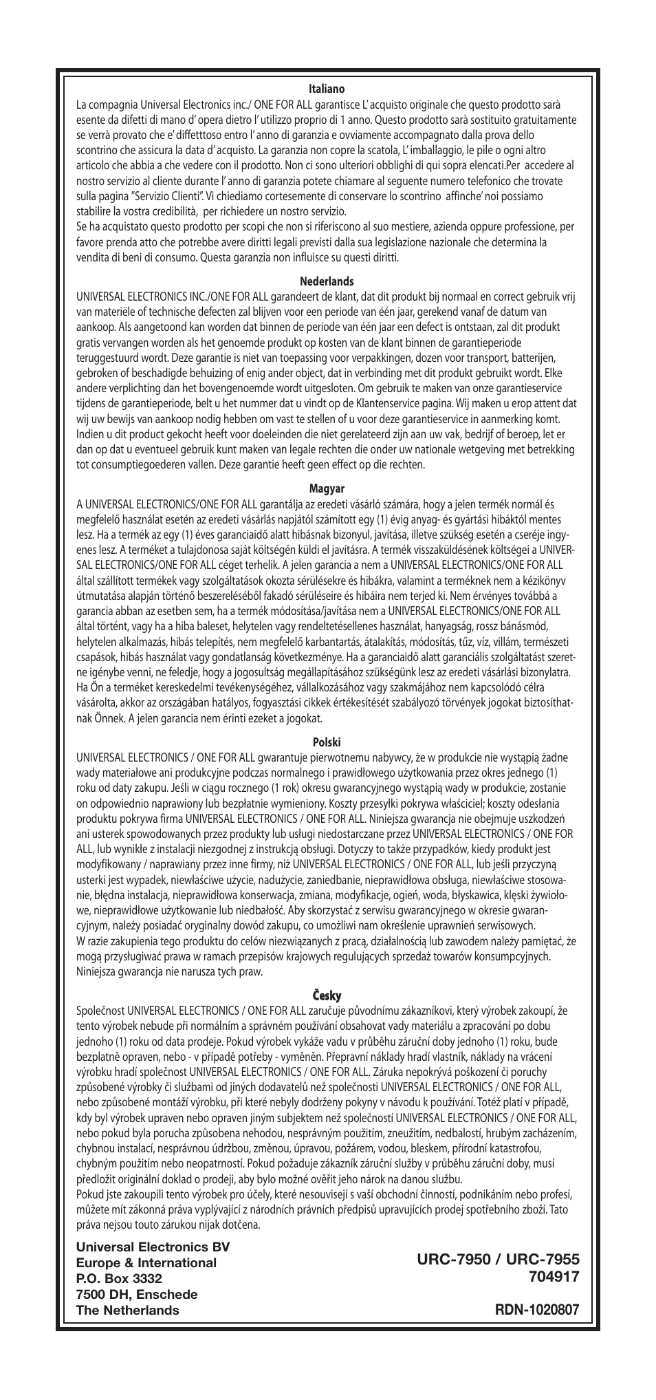 One for All URC-9040 User Manual | Page 144 / 144