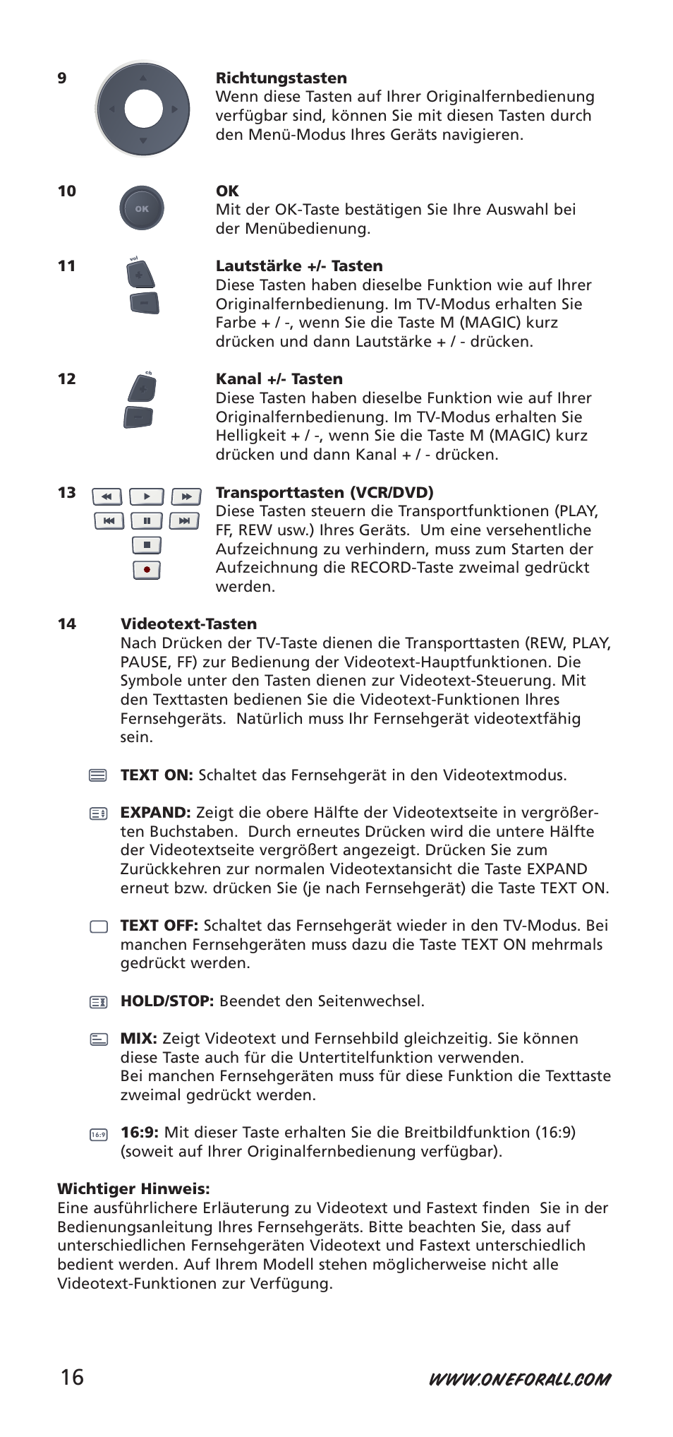 One for All URC-9040 User Manual | Page 16 / 144