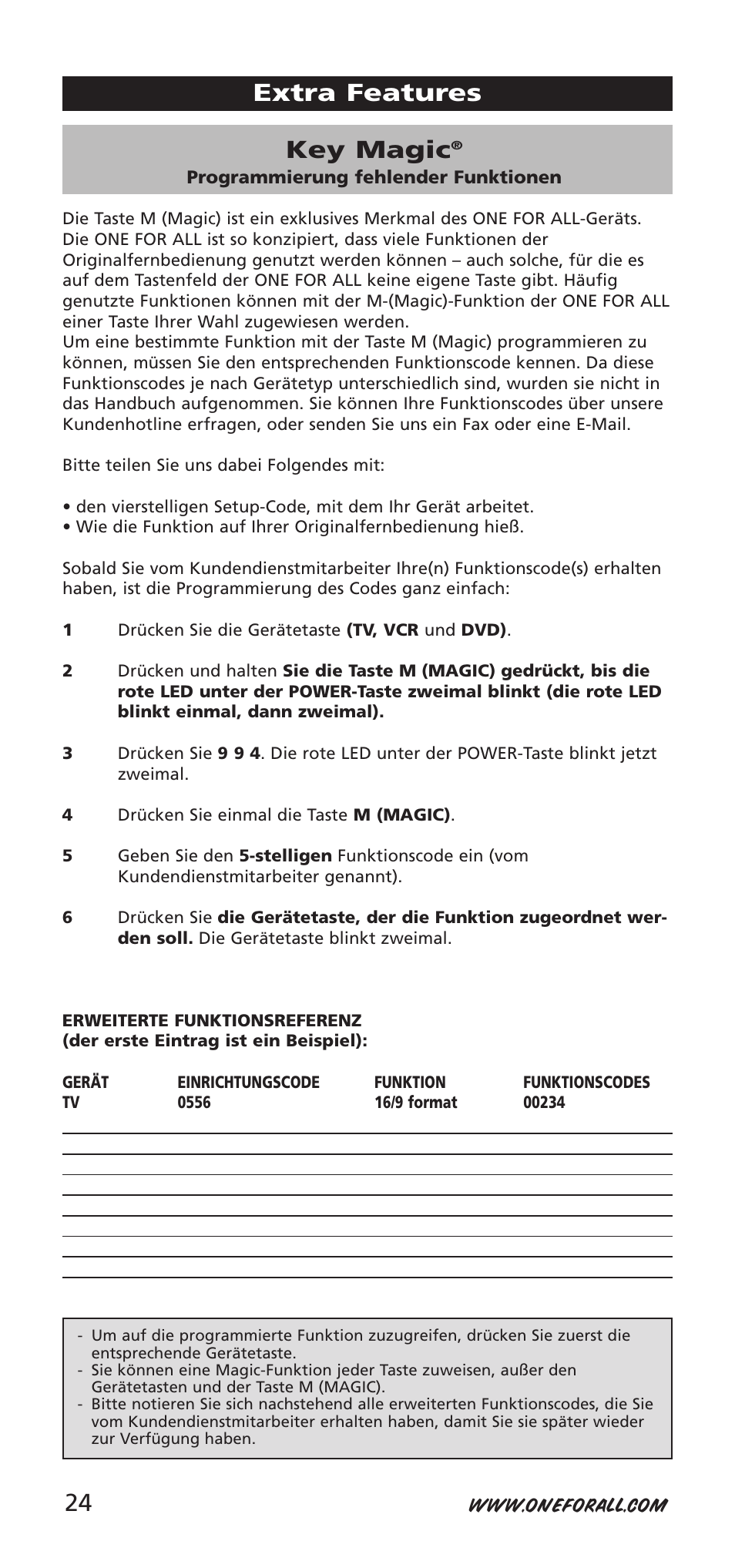 Key magic, Extra features 24 | One for All URC-9040 User Manual | Page 24 / 144