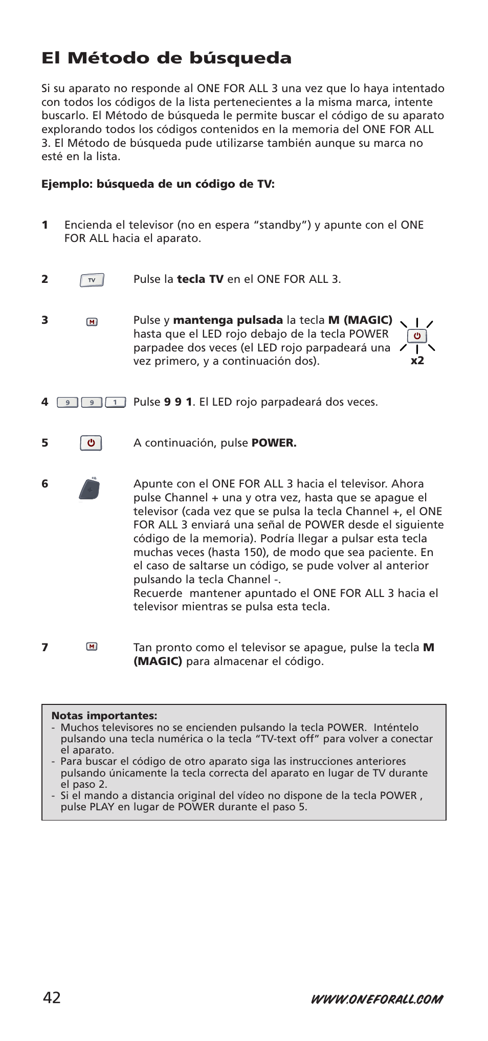 El método de búsqueda | One for All URC-9040 User Manual | Page 42 / 144