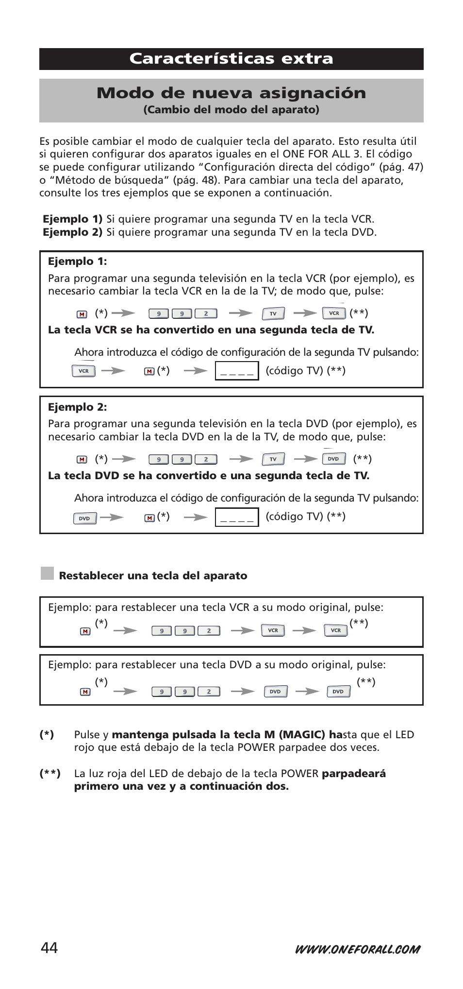 Características extra modo de nueva asignación | One for All URC-9040 User Manual | Page 44 / 144