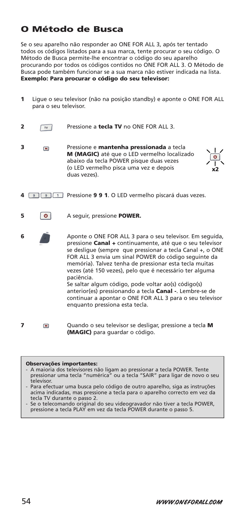 O método de busca | One for All URC-9040 User Manual | Page 54 / 144