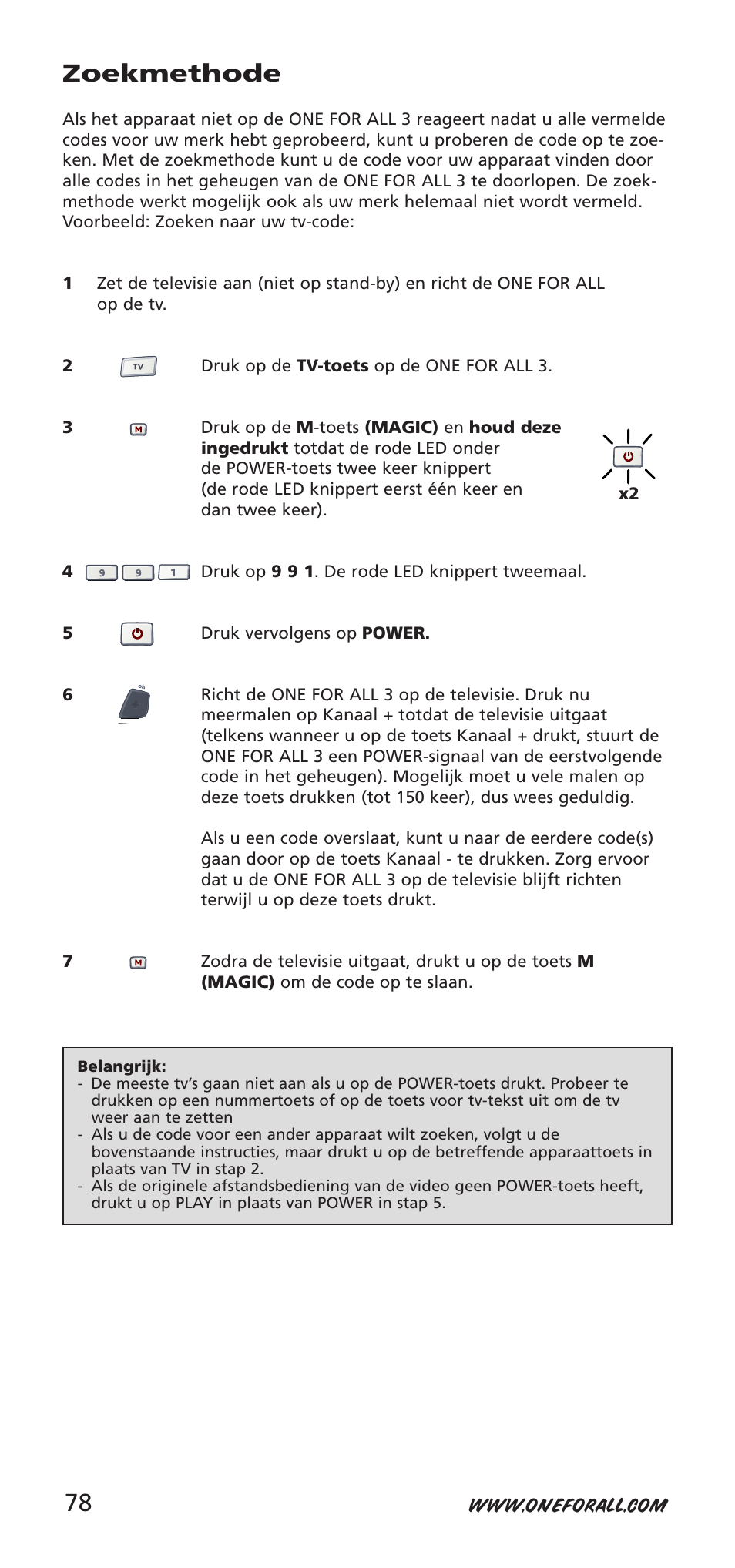 Zoekmethode | One for All URC-9040 User Manual | Page 78 / 144