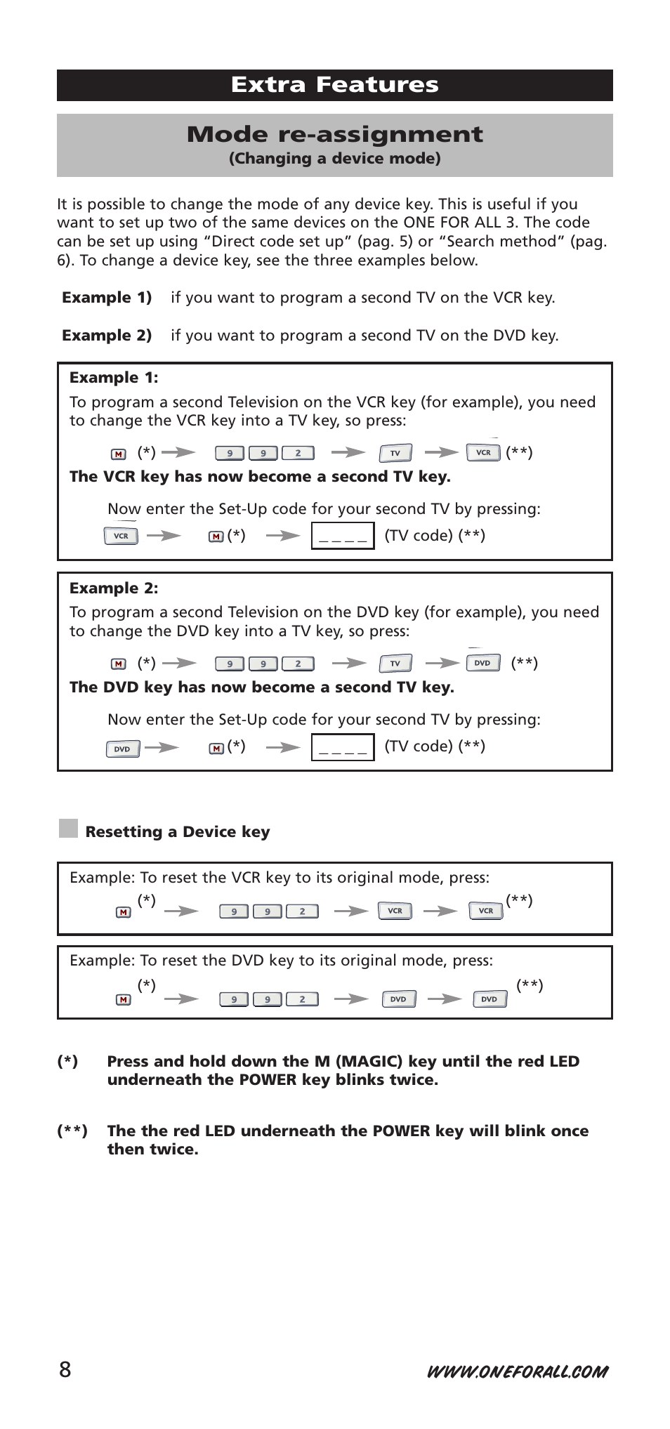 Extra features mode re-assignment | One for All URC-9040 User Manual | Page 8 / 144