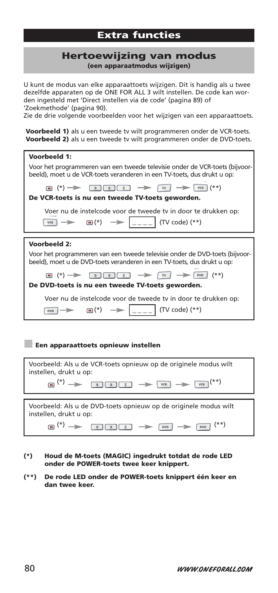 Extra functies hertoewijzing van modus | One for All URC-9040 User Manual | Page 80 / 144