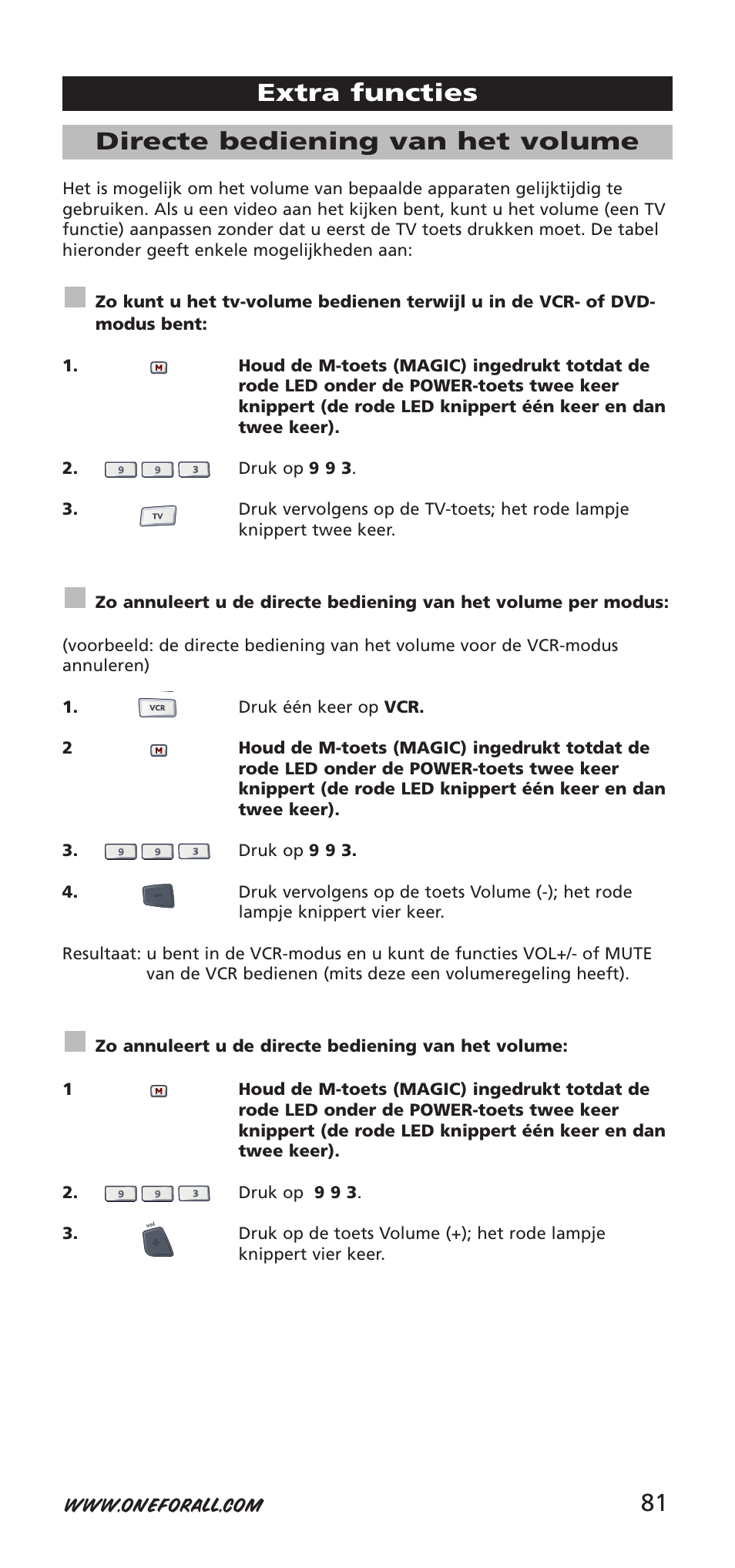 Directe bediening van het volume, Extra functies | One for All URC-9040 User Manual | Page 81 / 144