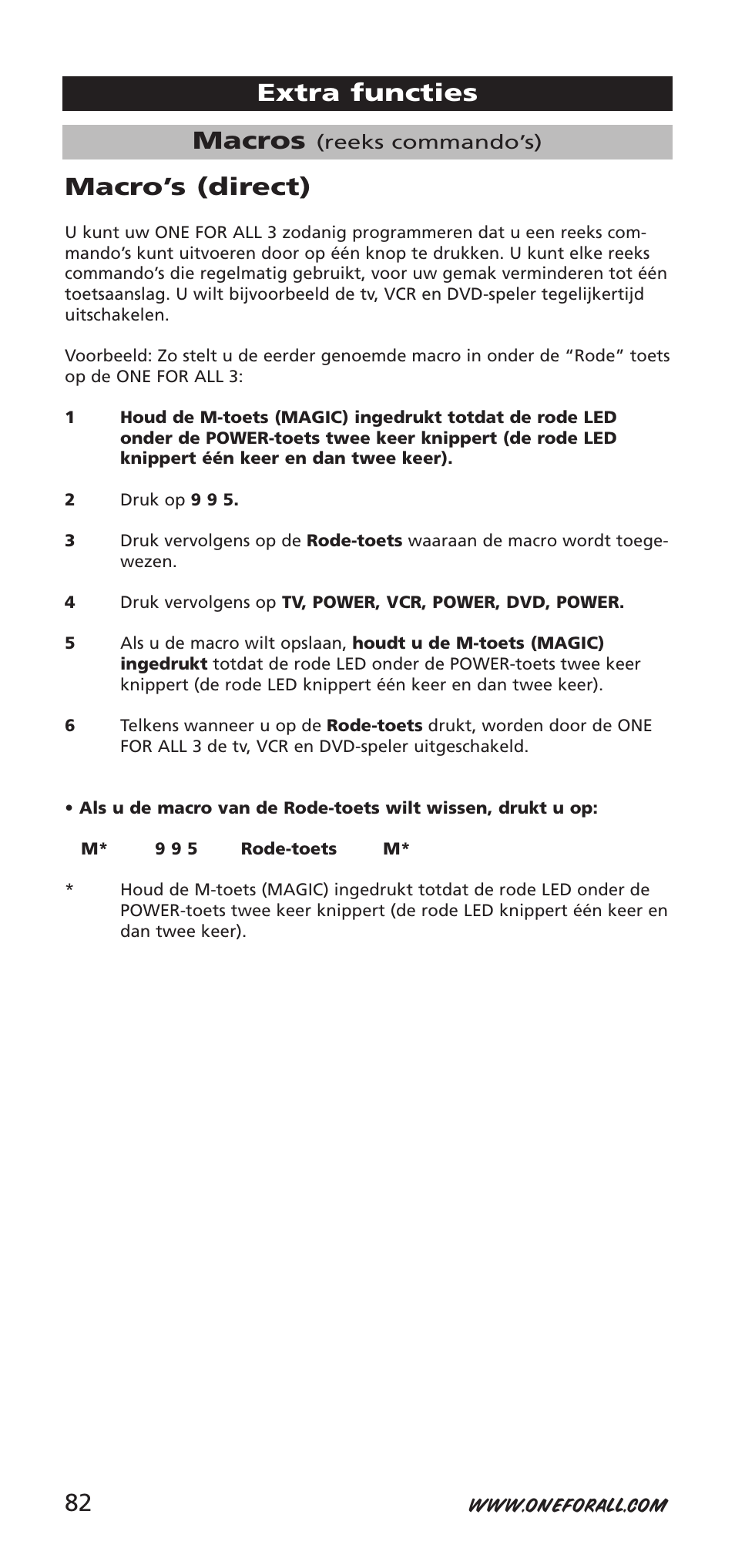 Macros, Extra functies macro’s (direct) | One for All URC-9040 User Manual | Page 82 / 144