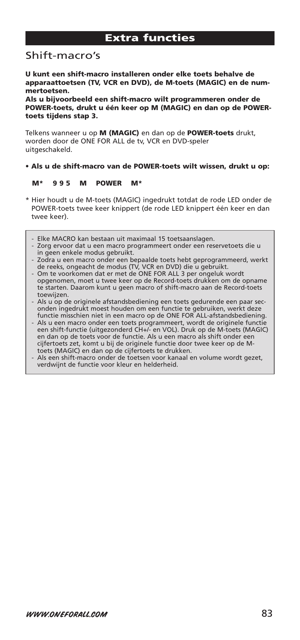 Shift-macro’s, Extra functies | One for All URC-9040 User Manual | Page 83 / 144