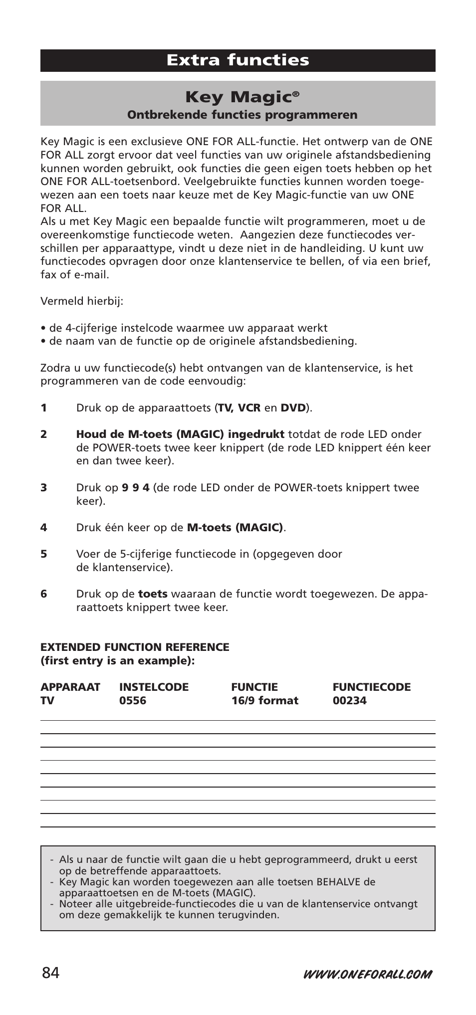 Key magic, Extra functies 84 | One for All URC-9040 User Manual | Page 84 / 144