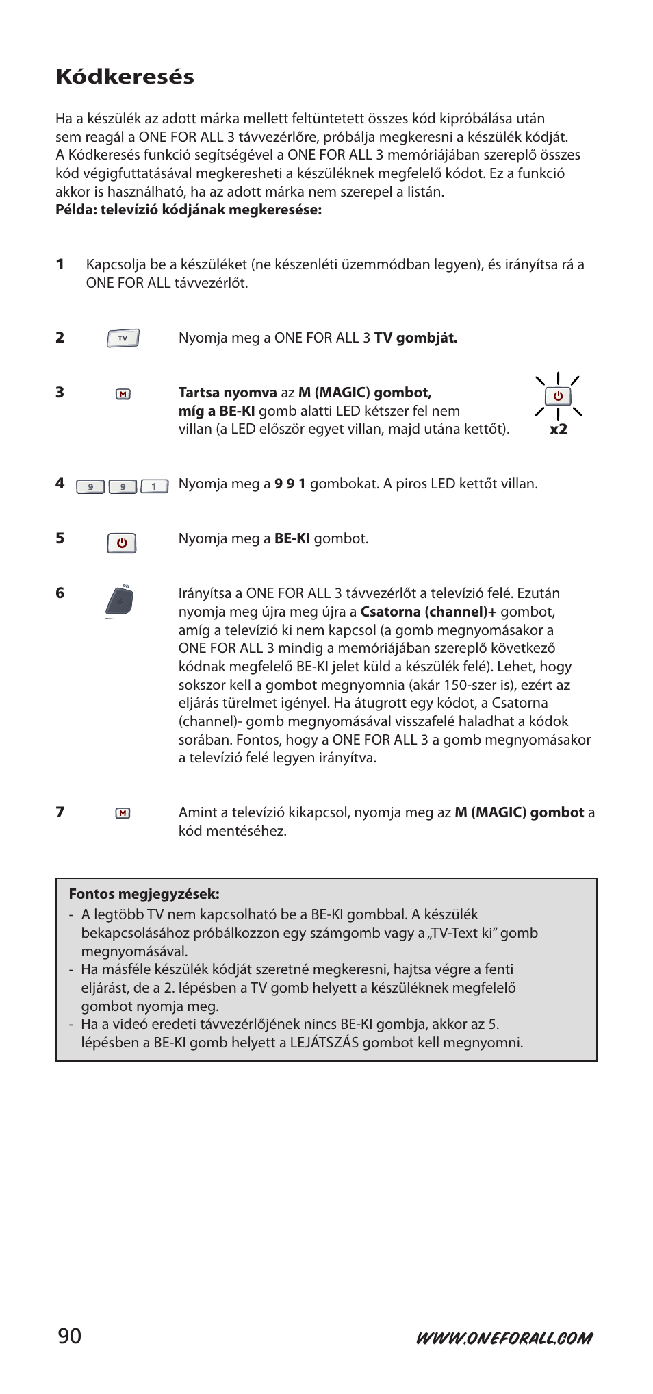 Kódkeresés | One for All URC-9040 User Manual | Page 90 / 144