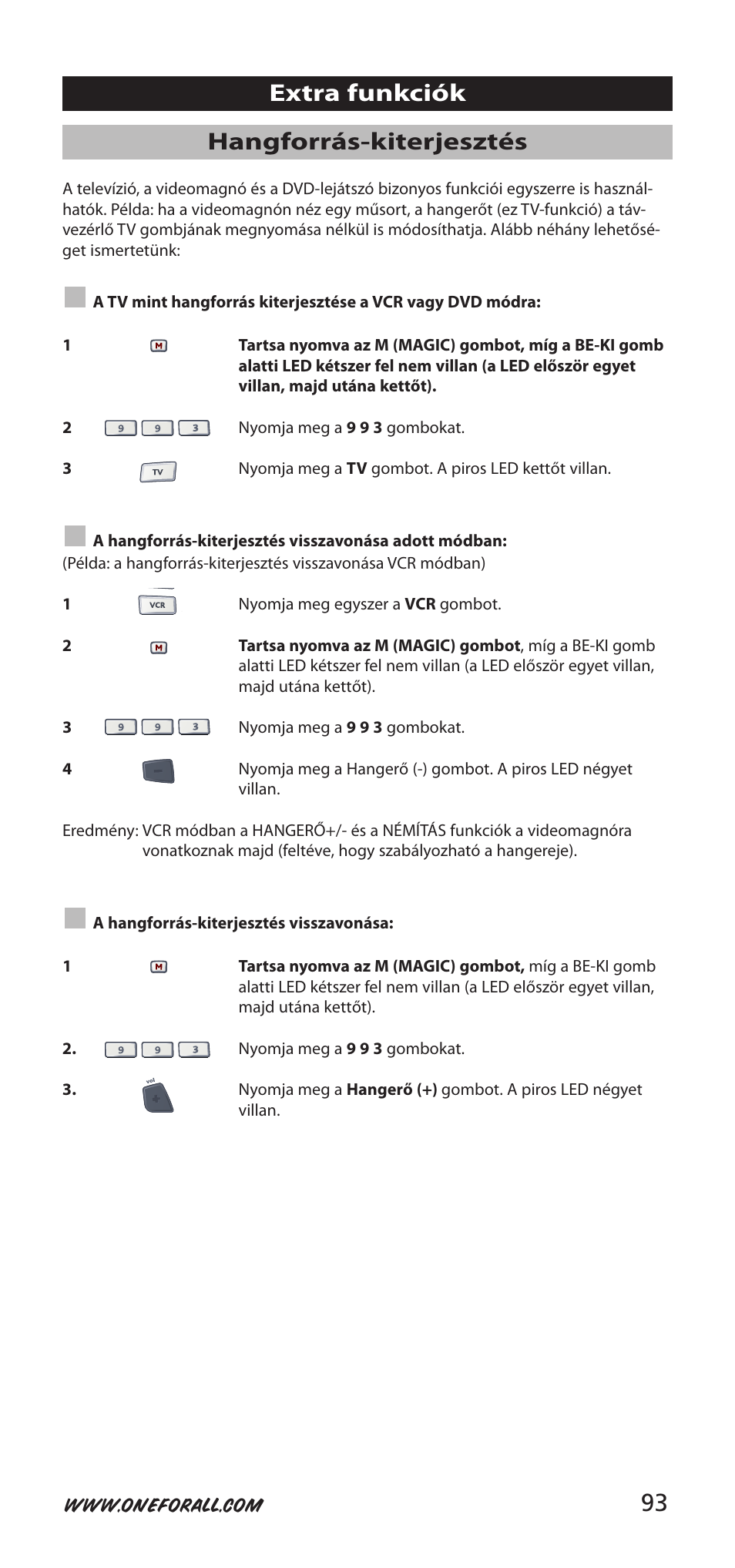 Hangforrás-kiterjesztés, Extra funkciók | One for All URC-9040 User Manual | Page 93 / 144